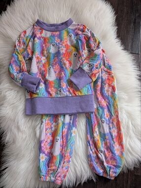 Velveteen By Bunny Knots Rainbow Ghost Floral Jogger Set Size 2T Halloween Boo
